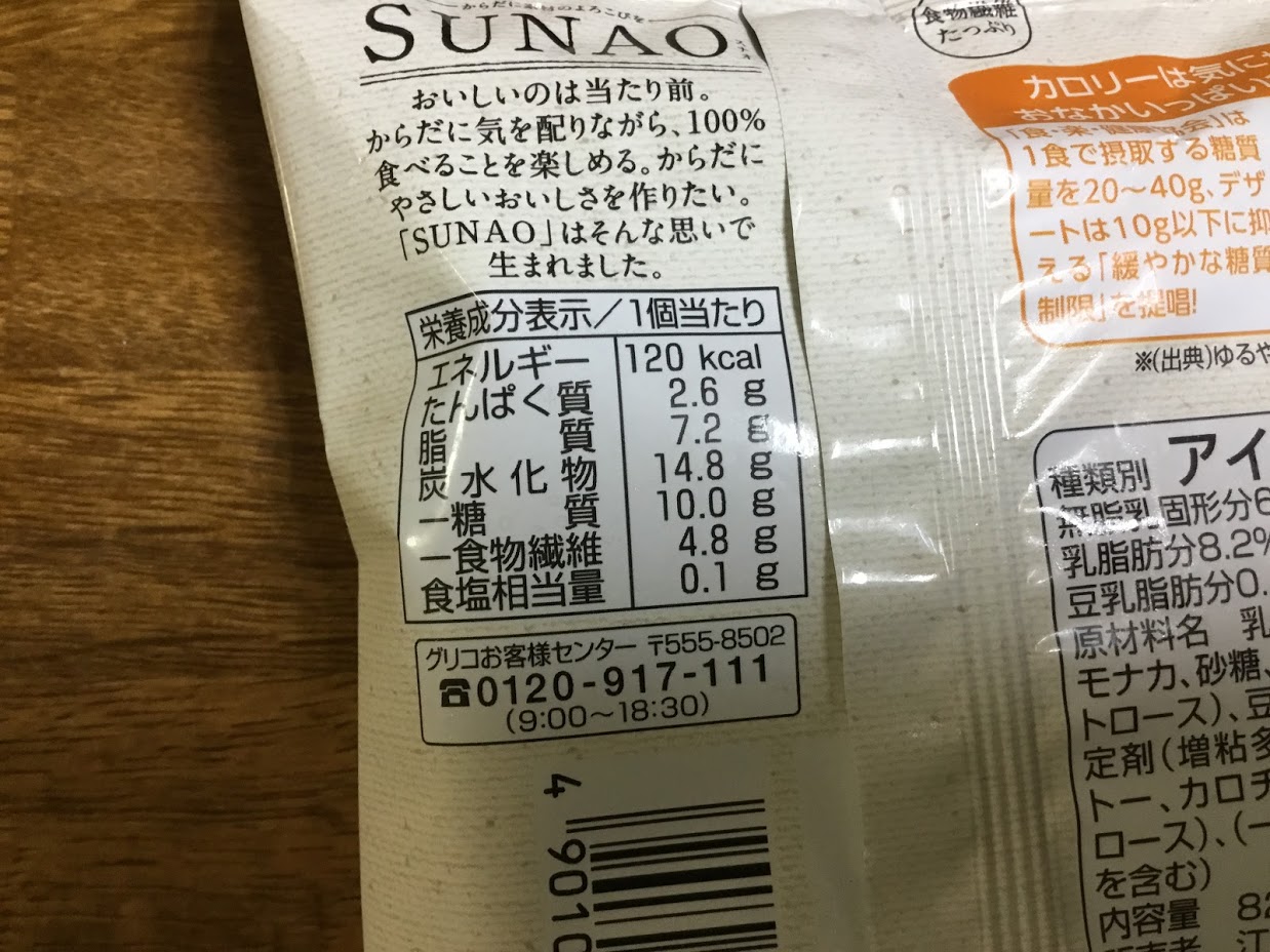 sunaoチョコモナカ糖質量
